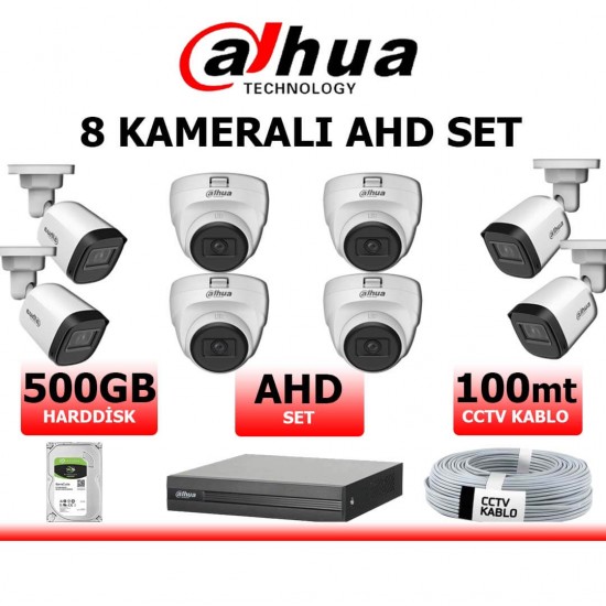 Dahua 2MP 8 kamerali AHD kamera seti bullet dome XVR güvenlik sistemi
